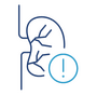 Stilisierte Nieren-Grafik mit Ausrufezeichen-Symbol, Hinweis auf Nierenproblem oder Warnmeldung.