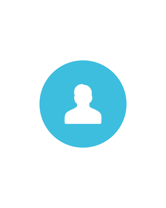 Rundes blaues Symbol mit weißer Personen-Silhouette für Kontaktangabe.